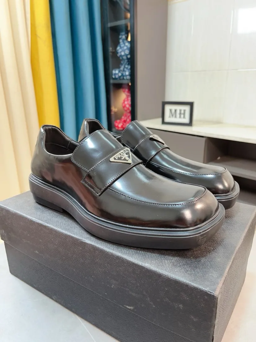 Men's shoes 💰540🌹🌹【PRADA Leather Shoes】Top purchasing agency Original imported Italian custom-made open-edge beaded cowhide leather surface, fully imported water-dyed breathable cowhide lining, original factory special molded sole super comfortable, size: 38-44